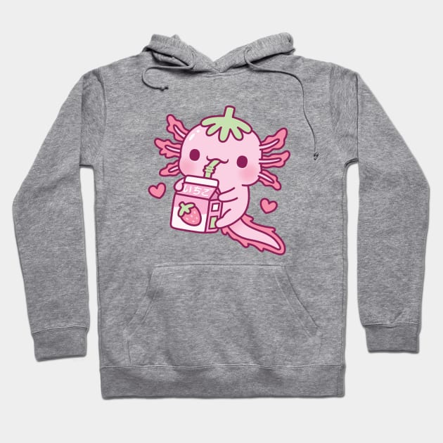 Cute Axolotl Loves Drinking Strawberry Milk Hoodie by rustydoodle